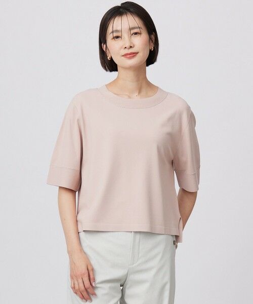 L size ONWARD(大きいサイズ)/エルサイズオンワード 【洗える】RAYON ELITE STRETCH ニットT ピンク系 T13 L size ONWARD(大きいサイズ)/エルサイズオンワード 【洗える】RAYON ELITE STRETCH ニットT ピンク系 T13