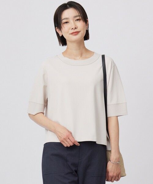 L size ONWARD(大きいサイズ)/エルサイズオンワード 【洗える】RAYON ELITE STRETCH ニットT ベージュ系 T13 L size ONWARD(大きいサイズ)/エルサイズオンワード 【洗える】RAYON ELITE STRETCH ニットT ベージュ系 T13