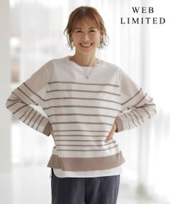 L size ONWARD(大きいサイズ) / エルサイズオンワード ニット・セーター | 【WEB限定・洗える】Vis/Peスパーク シアー ボーダー ニット