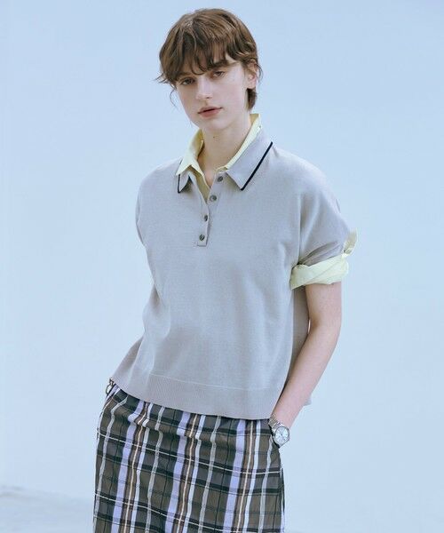 L size ONWARD(大きいサイズ)/エルサイズオンワード 【洗える】DRY COTTON ニットポロ グレー×ネイビー系 T13 L size ONWARD(大きいサイズ)/エルサイズオンワード 【洗える】DRY COTTON ニットポロ グレー×ネイビー系 T13