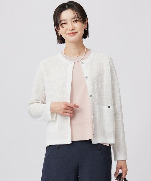 L size ONWARD(大きいサイズ)/エルサイズオンワード 【洗える】WINDY JACKET ニット ジャケット オフ系 T15 L size ONWARD(大きいサイズ)/エルサイズオンワード 【洗える】WINDY JACKET ニット ジャケット オフ系 T15