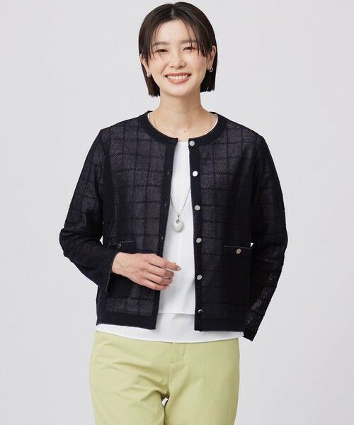 L size ONWARD(大きいサイズ)/エルサイズオンワード 【洗える】WINDY JACKET ニット ジャケット ネイビー系 T15 L size ONWARD(大きいサイズ)/エルサイズオンワード 【洗える】WINDY JACKET ニット ジャケット ネイビー系 T15