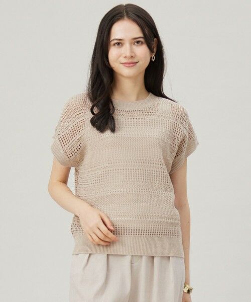 L size ONWARD(大きいサイズ)/エルサイズオンワード 【洗える】レーシーリネンコットン ニット ベージュ 44 L size ONWARD(大きいサイズ)/エルサイズオンワード 【洗える】レーシーリネンコットン ニット ベージュ 44