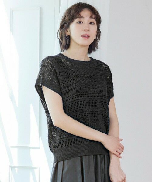 L size ONWARD(大きいサイズ)/エルサイズオンワード 【洗える】レーシーリネンコットン ニット バーント 44 L size ONWARD(大きいサイズ)/エルサイズオンワード 【洗える】レーシーリネンコットン ニット バーント 44