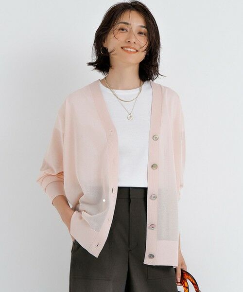 L size ONWARD(大きいサイズ)/エルサイズオンワード 【CanCam10月号掲載/CLASSY.10月号掲載】シャイニーシアー カーディガン ピンク系 44