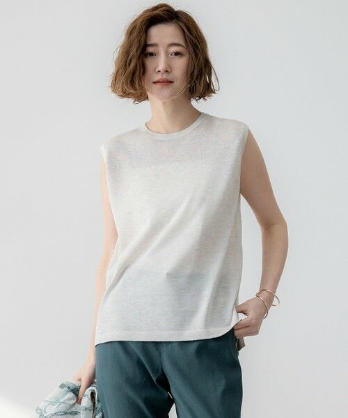L size ONWARD(大きいサイズ)/エルサイズオンワード 【洗える】シャイニーシアー ノースリーブ ニット アイボリー系 46 L size ONWARD(大きいサイズ)/エルサイズオンワード 【洗える】シャイニーシアー ノースリーブ ニット アイボリー系 46
