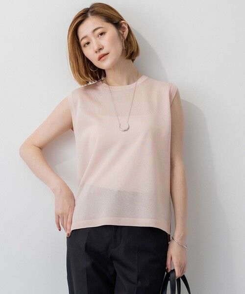 L size ONWARD(大きいサイズ)/エルサイズオンワード 【CanCam10月号掲載/新色追加】シャイニーシアー ノースリーブ ニット ピンク系 46