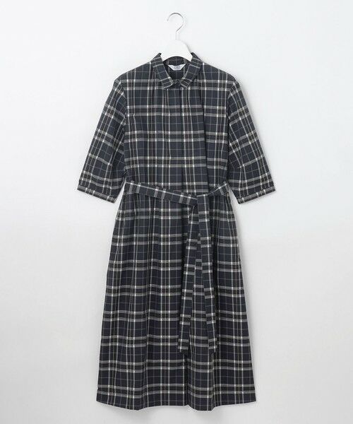 スクエアカラー シンプル ワンピース★2色あり★大人コーデ 上品 セール】 【洗える】コンパクトチェック シャツカラー