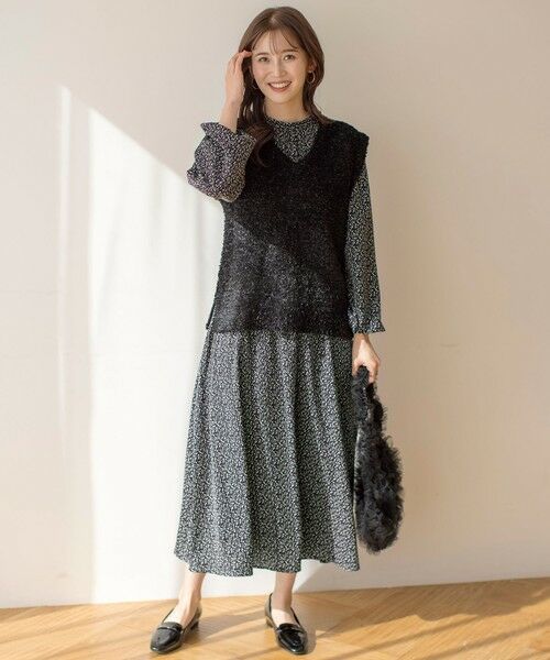 L size ONWARD(大きいサイズ) / エルサイズオンワード セットアップ | 【洗える】フラワープリントワンピース × ニットベスト セット | 詳細8