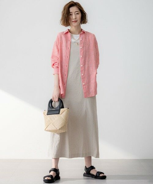 L size ONWARD(大きいサイズ) / エルサイズオンワード ロング・マキシ丈ワンピース | 【洗える】リネンレーヨンストレッチ  Iライン キャミソール ワンピース | 詳細8