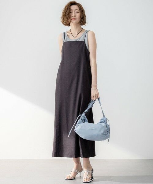 L size ONWARD(大きいサイズ) / エルサイズオンワード ロング・マキシ丈ワンピース | 【洗える】リネンレーヨンストレッチ  Iライン キャミソール ワンピース | 詳細10