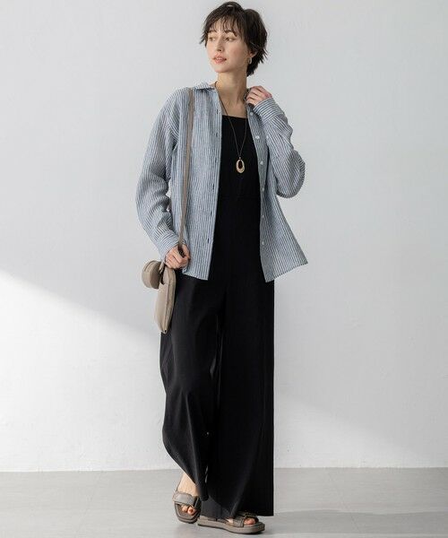 L size ONWARD(大きいサイズ) / エルサイズオンワード サロペット・オールインワン | 【洗える】リネンレーヨンストレッチ スクエアネック オールインワン | 詳細4