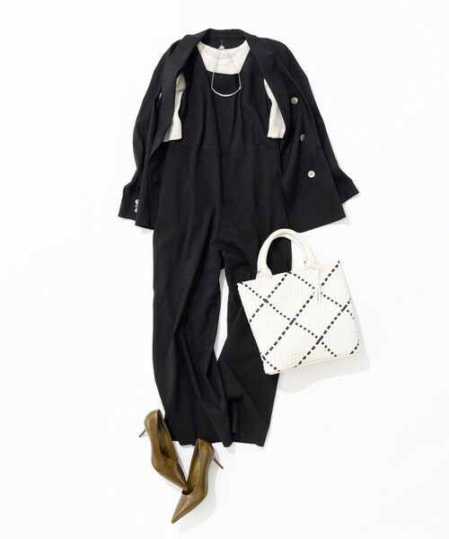 L size ONWARD(大きいサイズ) / エルサイズオンワード サロペット・オールインワン | 【洗える】リネンレーヨンストレッチ スクエアネック オールインワン | 詳細5