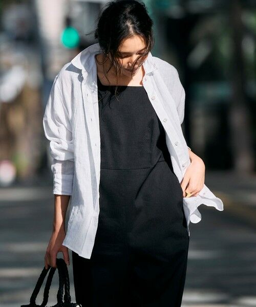 L size ONWARD(大きいサイズ) / エルサイズオンワード サロペット・オールインワン | 【洗える】リネンレーヨンストレッチ スクエアネック オールインワン | 詳細1