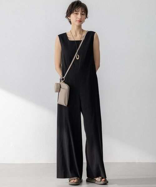 L size ONWARD(大きいサイズ) / エルサイズオンワード サロペット・オールインワン | 【洗える】リネンレーヨンストレッチ スクエアネック オールインワン | 詳細2