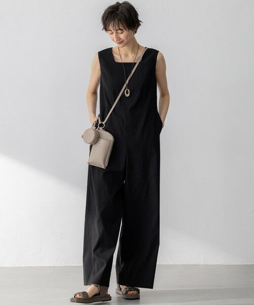 L size ONWARD(大きいサイズ) / エルサイズオンワード サロペット・オールインワン | 【洗える】リネンレーヨンストレッチ スクエアネック オールインワン | 詳細3