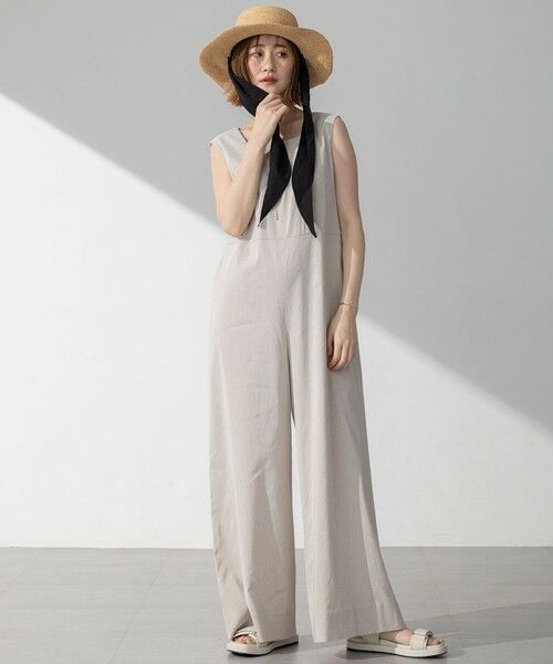 L size ONWARD(大きいサイズ) / エルサイズオンワード サロペット・オールインワン | 【洗える】リネンレーヨンストレッチ スクエアネック オールインワン | 詳細15