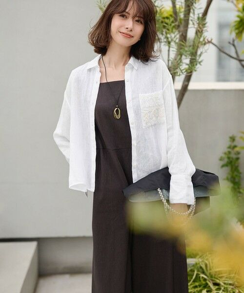 L size ONWARD(大きいサイズ) / エルサイズオンワード サロペット・オールインワン | 【洗える】リネンレーヨンストレッチ スクエアネック オールインワン | 詳細17