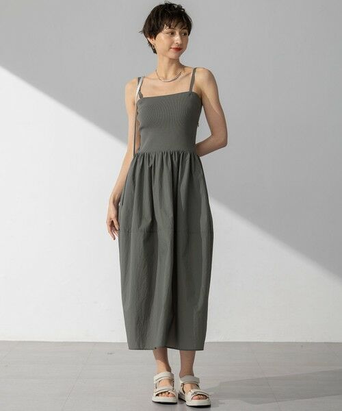 L size ONWARD(大きいサイズ) / エルサイズオンワード ロング・マキシ丈ワンピース | 【洗える】ブライトナイロンワッシャー ニットコンビワンピース | 詳細6