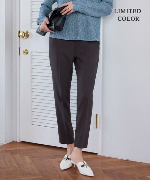 L size ONWARD(大きいサイズ)/エルサイズオンワード 【新色追加・WEB限定カラーあり・接触冷感・UVケア・速乾・防シワ・洗える】 FluidBackSatin ドロストパンツ チャコール系［WEB限定］ 44