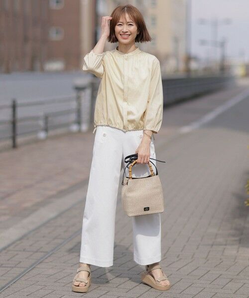 L size ONWARD(大きいサイズ) / エルサイズオンワード その他パンツ | 【洗える・接触冷感・UVケア・吸水速乾・防透け】麻シェルドライ ワイドストレート マリン パンツ | 詳細2