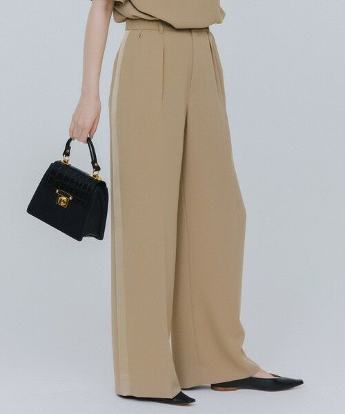 L size ONWARD(大きいサイズ) / エルサイズオンワード その他パンツ | 【SHIHOさんコラボ・洗える】バックサテンジョーゼットワイド パンツ(モカ)