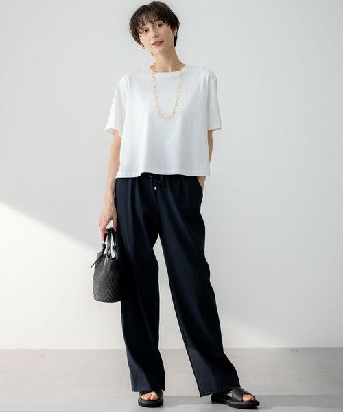 L size ONWARD(大きいサイズ) / エルサイズオンワード その他パンツ | 【洗える】リネンレーヨンストレッチ ドロスト ワイド パンツ | 詳細1