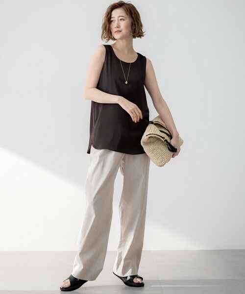 L size ONWARD(大きいサイズ) / エルサイズオンワード その他パンツ | 【洗える】リネンレーヨンストレッチ ドロスト ワイド パンツ | 詳細18