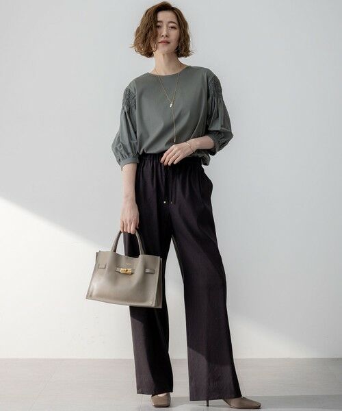 L size ONWARD(大きいサイズ) / エルサイズオンワード その他パンツ | 【洗える】リネンレーヨンストレッチ ドロスト ワイド パンツ | 詳細28