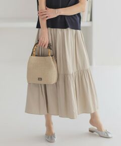 L size ONWARD(大きいサイズ) / エルサイズオンワード ミニ・ひざ丈スカート | 【洗える】シャンブレーツイル ティアード スカート