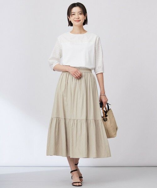 L size ONWARD(大きいサイズ) / エルサイズオンワード ミニ・ひざ丈スカート | 【洗える】シャンブレーツイル ティアード スカート | 詳細5