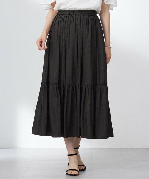 L size ONWARD(大きいサイズ) / エルサイズオンワード ミニ・ひざ丈スカート | 【洗える】シャンブレーツイル ティアード スカート | 詳細19