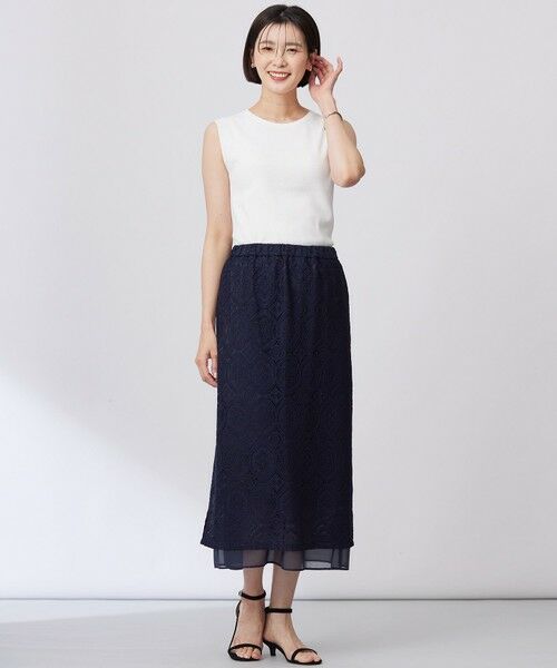 L size ONWARD(大きいサイズ) / エルサイズオンワード ミニ・ひざ丈スカート | 【洗える】ジャカードレース ナロースカート | 詳細9