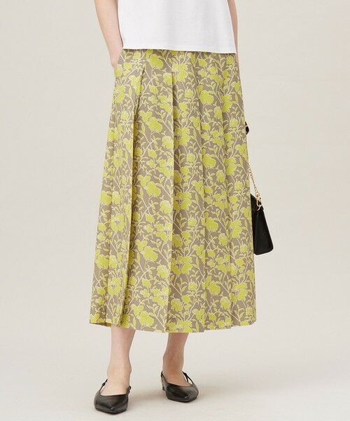 L size ONWARD(大きいサイズ)/エルサイズオンワード 【洗える】リネンライクフラワープリント スカート モカ×イエロー 44
