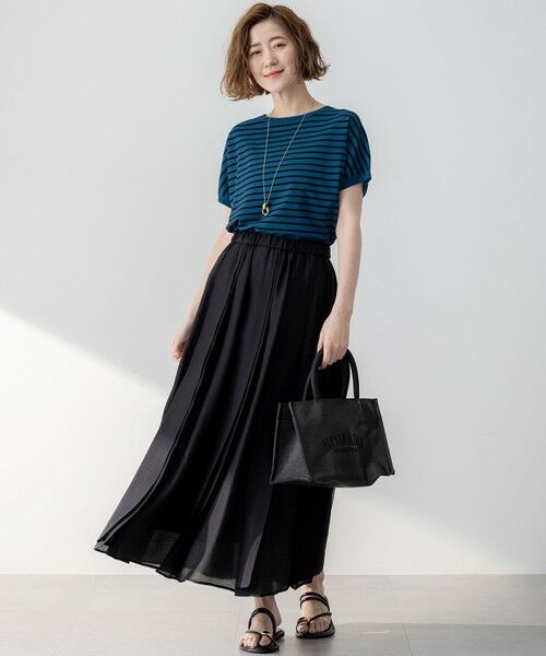 L size ONWARD(大きいサイズ) / エルサイズオンワード ミニ・ひざ丈スカート | 【洗える】ソフトオーガンジー タック スカート | 詳細1