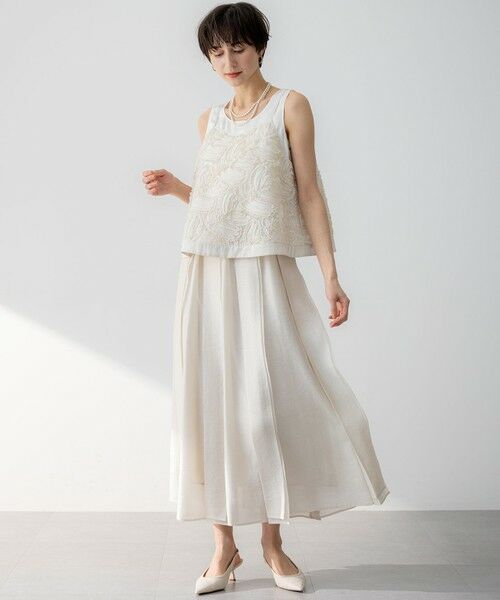 L size ONWARD(大きいサイズ) / エルサイズオンワード ミニ・ひざ丈スカート | 【洗える】ソフトオーガンジー タック スカート | 詳細10