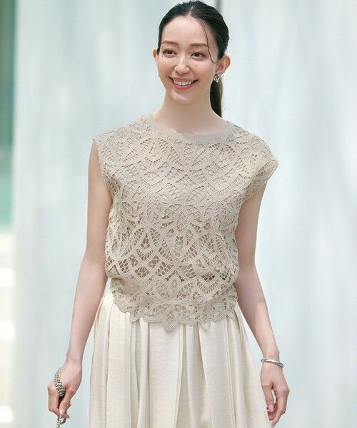 L size ONWARD(大きいサイズ) / エルサイズオンワード ミニ・ひざ丈スカート | 【洗える】ソフトオーガンジー タック スカート | 詳細3