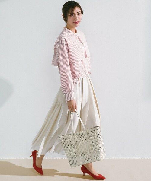 L size ONWARD(大きいサイズ) / エルサイズオンワード ミニ・ひざ丈スカート | 【洗える】ソフトオーガンジー タック スカート | 詳細5