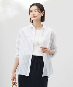 L size ONWARD(大きいサイズ) / エルサイズオンワード シャツ・ブラウス | 【洗える】ランダムストライプ シャツカラー ブラウス