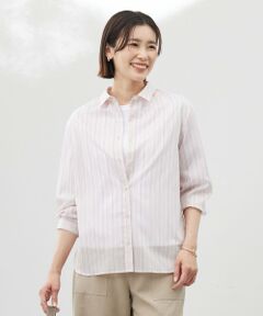 L size ONWARD(大きいサイズ) / エルサイズオンワード シャツ・ブラウス | 【洗える】ランダムストライプ シャツカラー ブラウス
