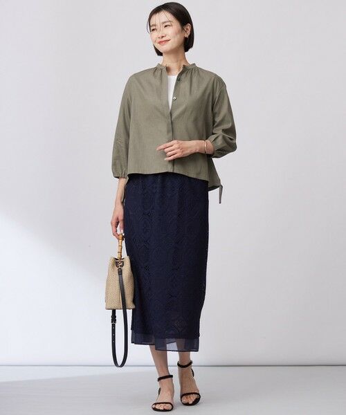 L size ONWARD(大きいサイズ) / エルサイズオンワード シャツ・ブラウス | 【洗える・接触冷感・吸水速乾】麻SOLID バンドカラー シャツ ブラウス | 詳細17