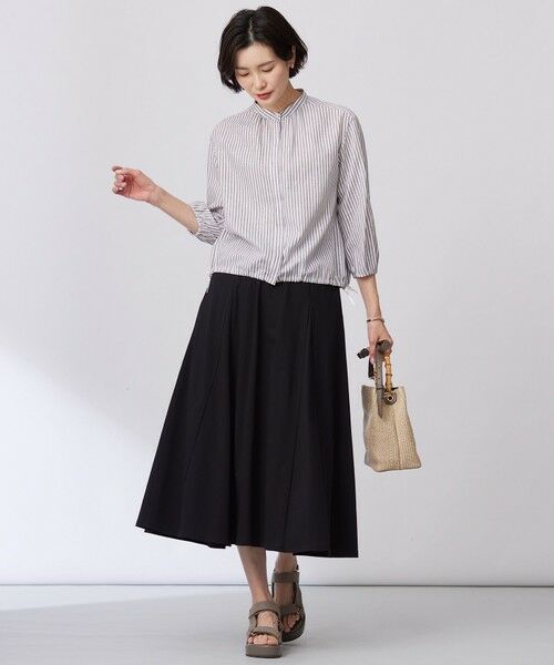 L size ONWARD(大きいサイズ) / エルサイズオンワード シャツ・ブラウス | 【洗える・接触冷感・吸水速乾】麻STRIPE バンドカラー シャツ ブラウス | 詳細3