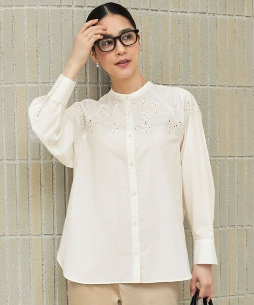 L size ONWARD(大きいサイズ)/エルサイズオンワード 【洗える】エンブロイダリーブロードシャツ ブラウス オフ 46
