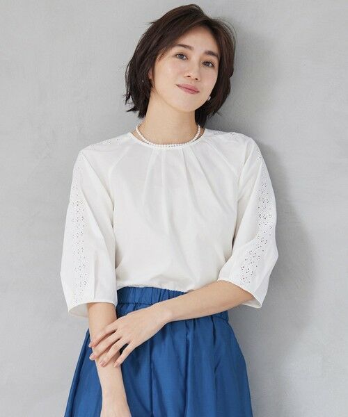 L size ONWARD(大きいサイズ)/エルサイズオンワード 【洗える】エンブロイダリーブロードプルオーバー ブラウス オフ 44