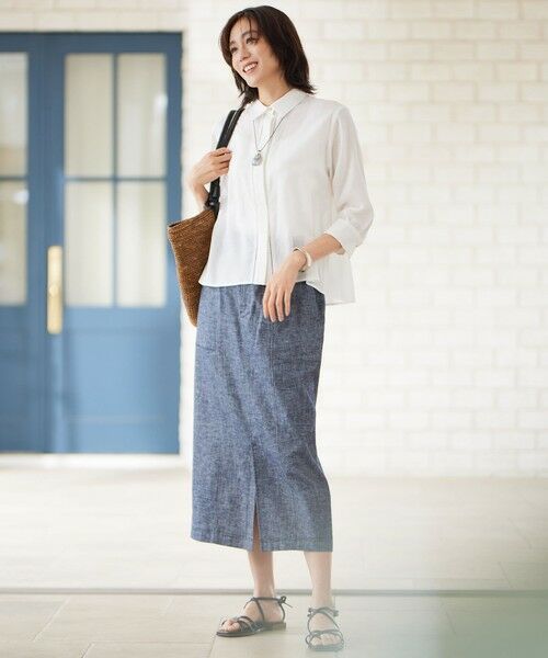 L size ONWARD(大きいサイズ) / エルサイズオンワード シャツ・ブラウス | 【ドラマ「明日はもっと いい日になる」着用】【接触冷感・吸水速乾・洗える】ナチュラルリネンクロップド丈 シャツ | 詳細1