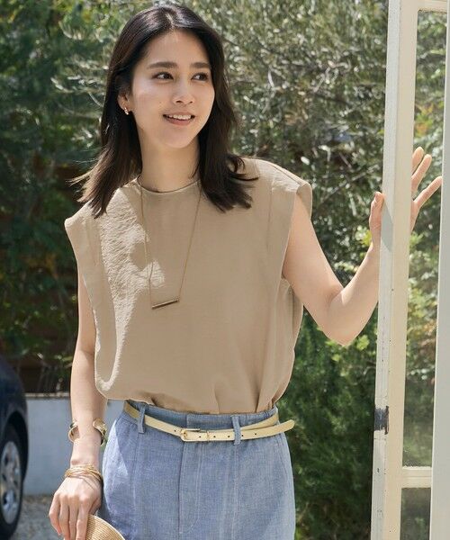 L size ONWARD(大きいサイズ)/エルサイズオンワード 【セットアップ対応・接触冷感・UVケア・洗える】エアリーツイルノースリーブ ブラウス ベージュ 44 L size ONWARD(大きいサイズ)/エルサイズオンワード 【セットアップ対応・接触冷感・UVケア・洗える】エアリーツイルノースリーブ ブラウス ベージュ 44