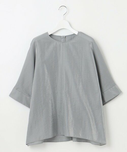 L size ONWARD(大きいサイズ)/エルサイズオンワード 【洗える】ブライトシアーシャンブレー Tブラウス シルバー 46 L size ONWARD(大きいサイズ)/エルサイズオンワード 【洗える】ブライトシアーシャンブレー Tブラウス シルバー 46