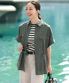 L size ONWARD(大きいサイズ) / エルサイズオンワード シャツ・ブラウス | 【洗える】ライトシアーマットクロス ミリタリーディティール シャツ