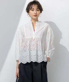 L size ONWARD(大きいサイズ) / エルサイズオンワード シャツ・ブラウス | 【洗える】コットンエンブロイダリー クロップド ブラウス