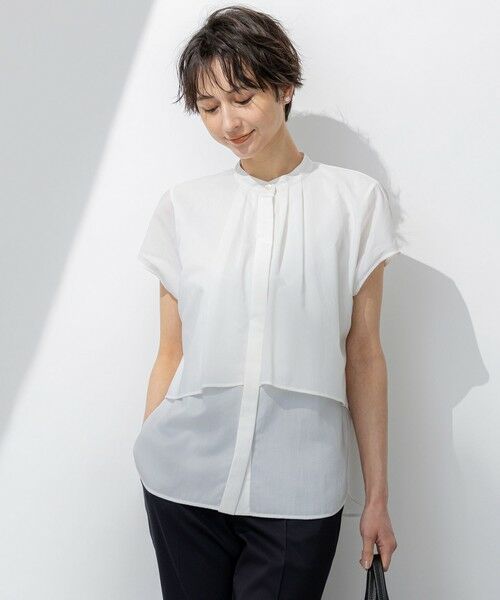 L size ONWARD(大きいサイズ)/エルサイズオンワード 【撥水加工/洗える】シアーナイロンツイル レイヤード ブラウス ホワイト系 50